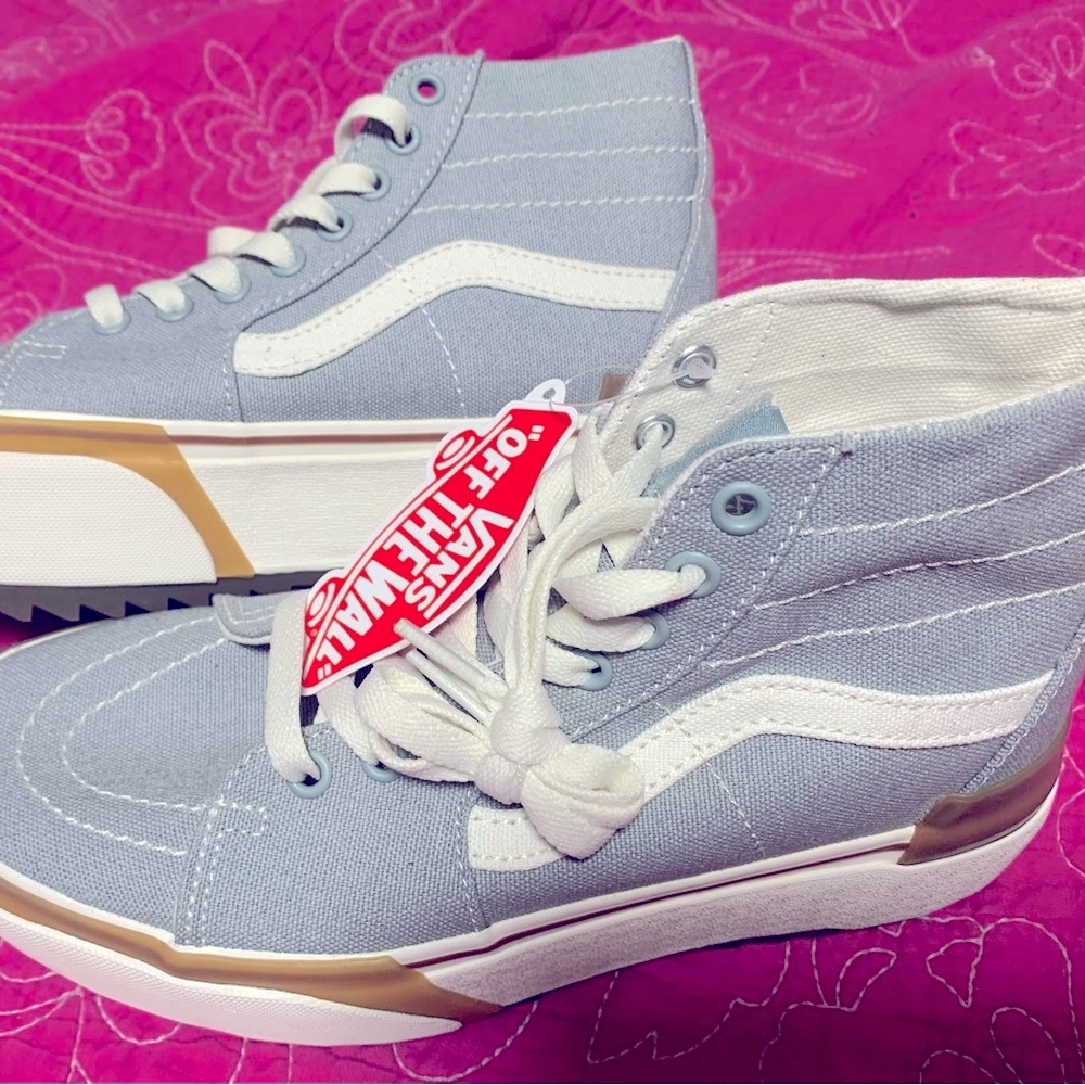 Vans Gray White Platform Sneakers with Brown Accent - Picture 2 of 3
